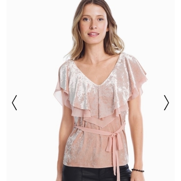 White House Black Market SS Velvet Flounce Top - Picture 1 of 8